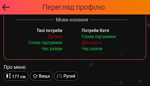 Додаток Ami, розрахунок сумісністі за тестом на мови кохання